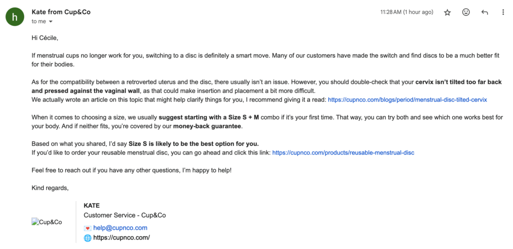 Cup&Co customer services