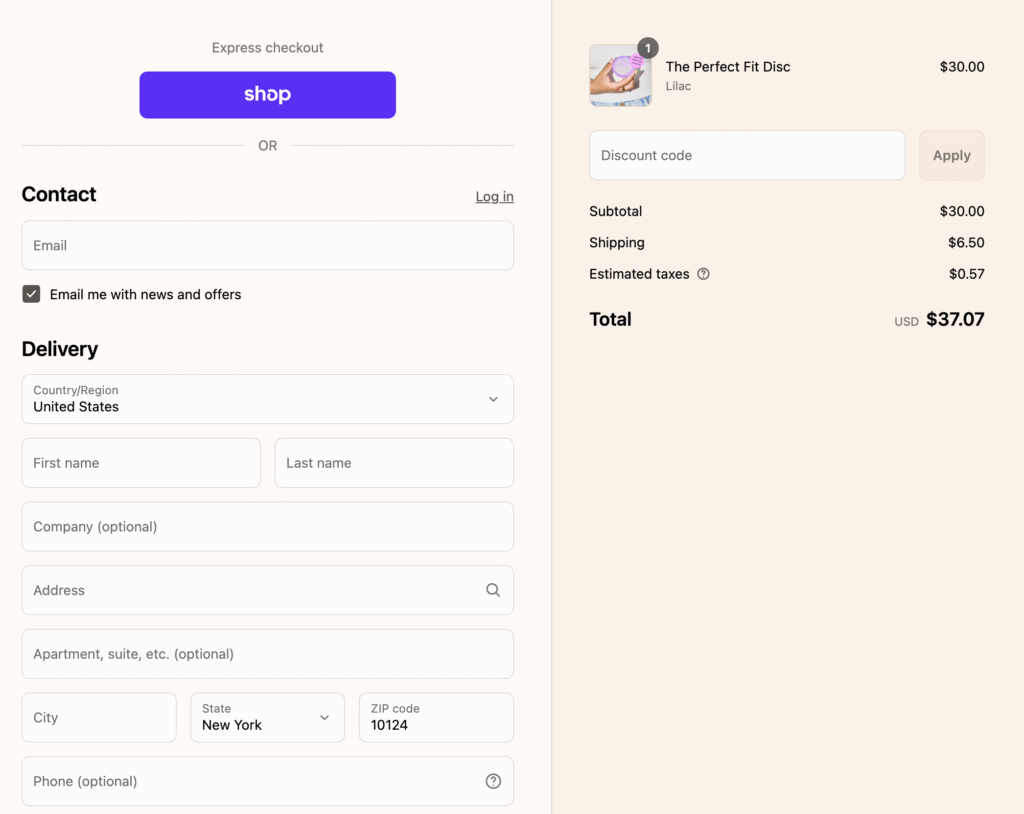 Cora menstrual disc checkout shipping fees