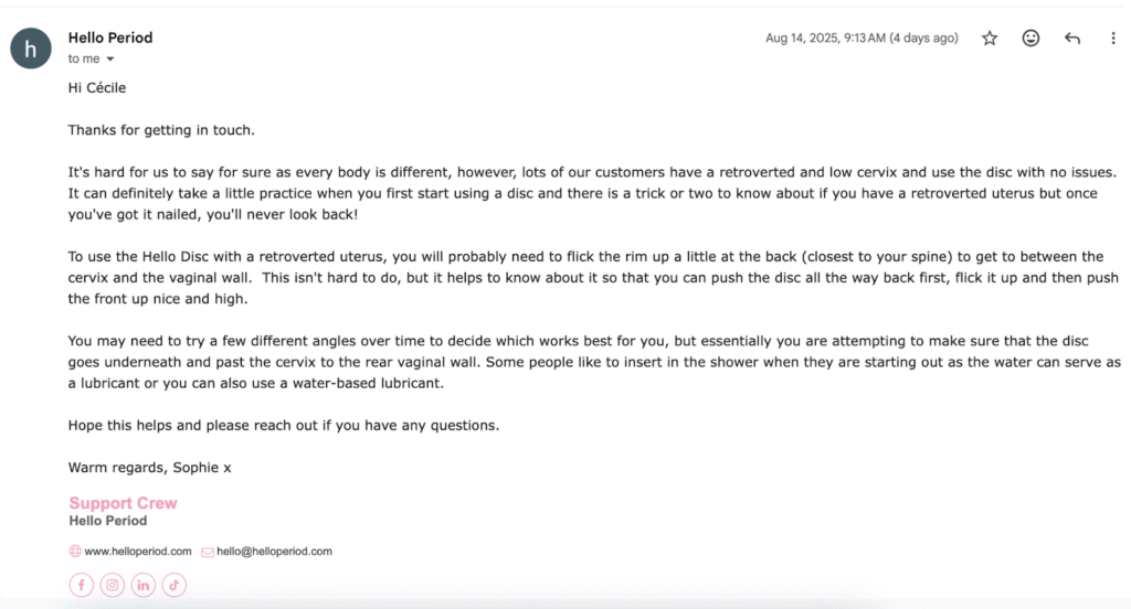 Question to the hello disc customer service