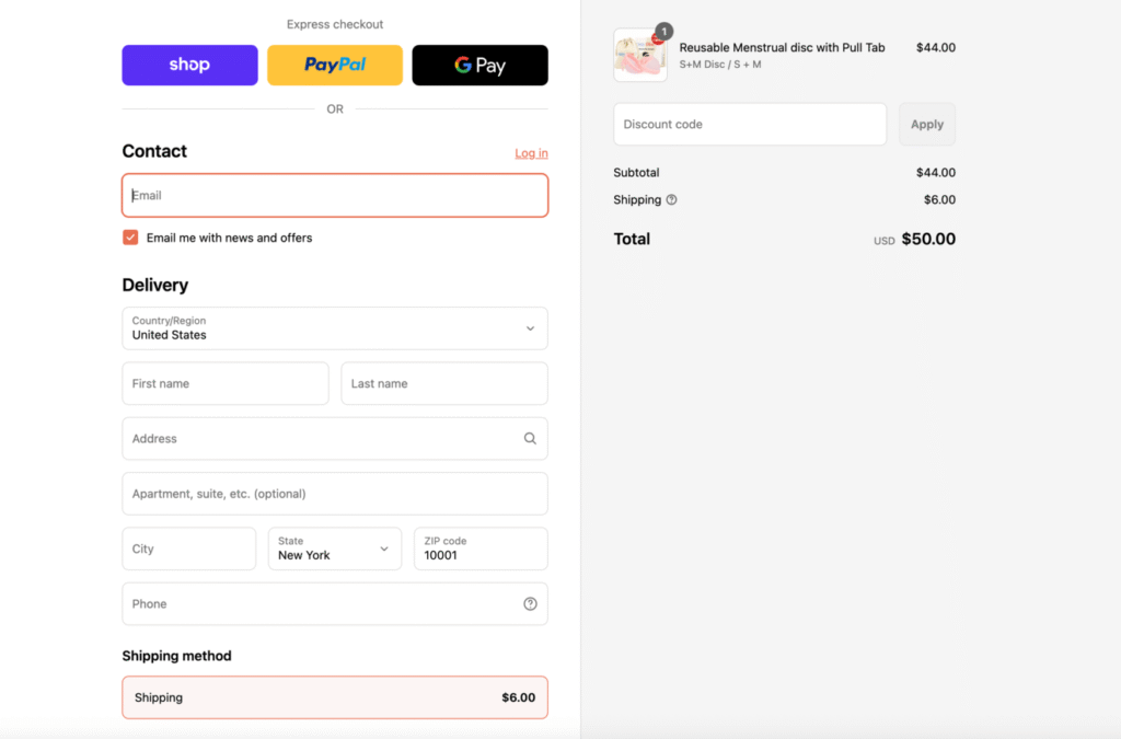 Omydisc order checkout